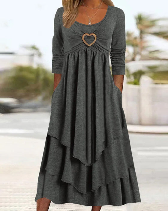 Robe midi à volants et col rond