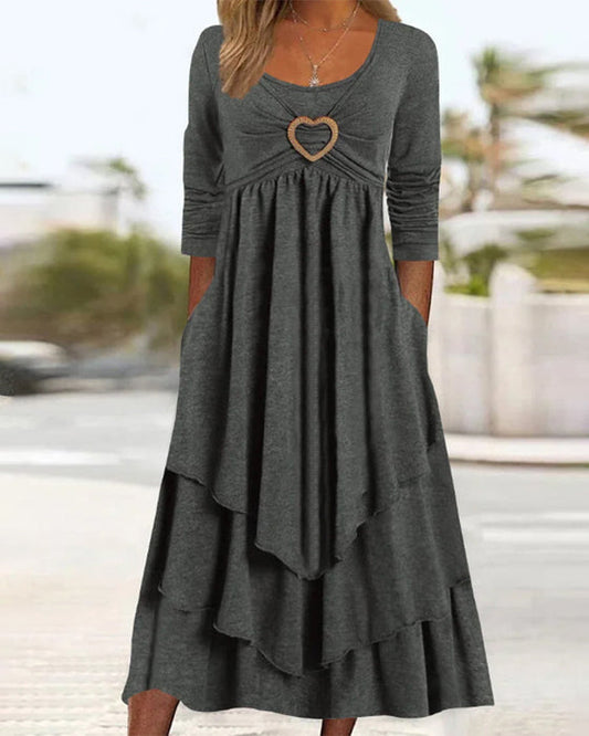 Ruffled midi dress with round neck
