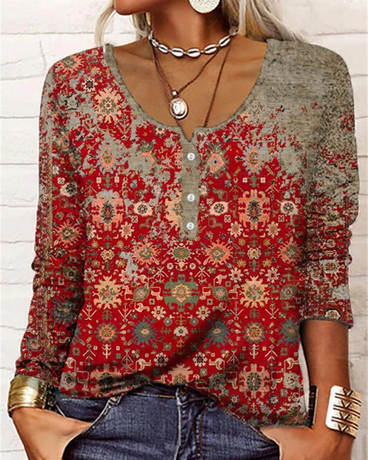 Long Sleeve U-Neck Huat with Buttons